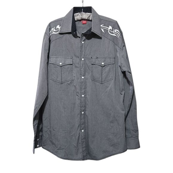 RED RANCH Western Long Sleeve Shirt Pearl Snap Pinstripe Embroidered Men's Large - Picture 1 of 7